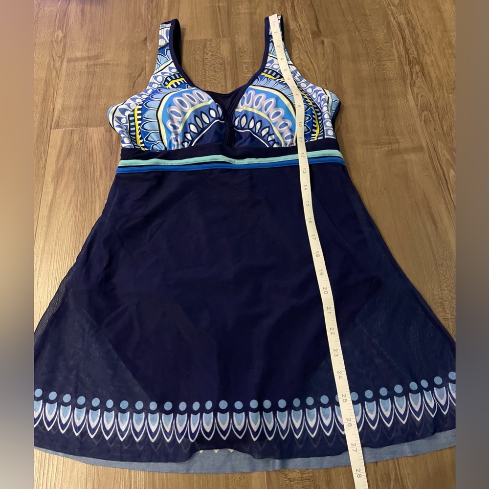 Women’s Swimdress One Piece Swimsuit Tummy Control Mesh Skirt Blue - Size Small - Picture 8 of 10
